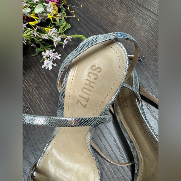 Schutz Altina Strappy Metallic Leather Sandals stiletto heel ankle strap - Picture 5 of 5
